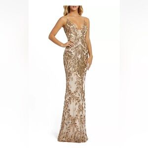 Mac Duggal nude gold beaded sequin size 2